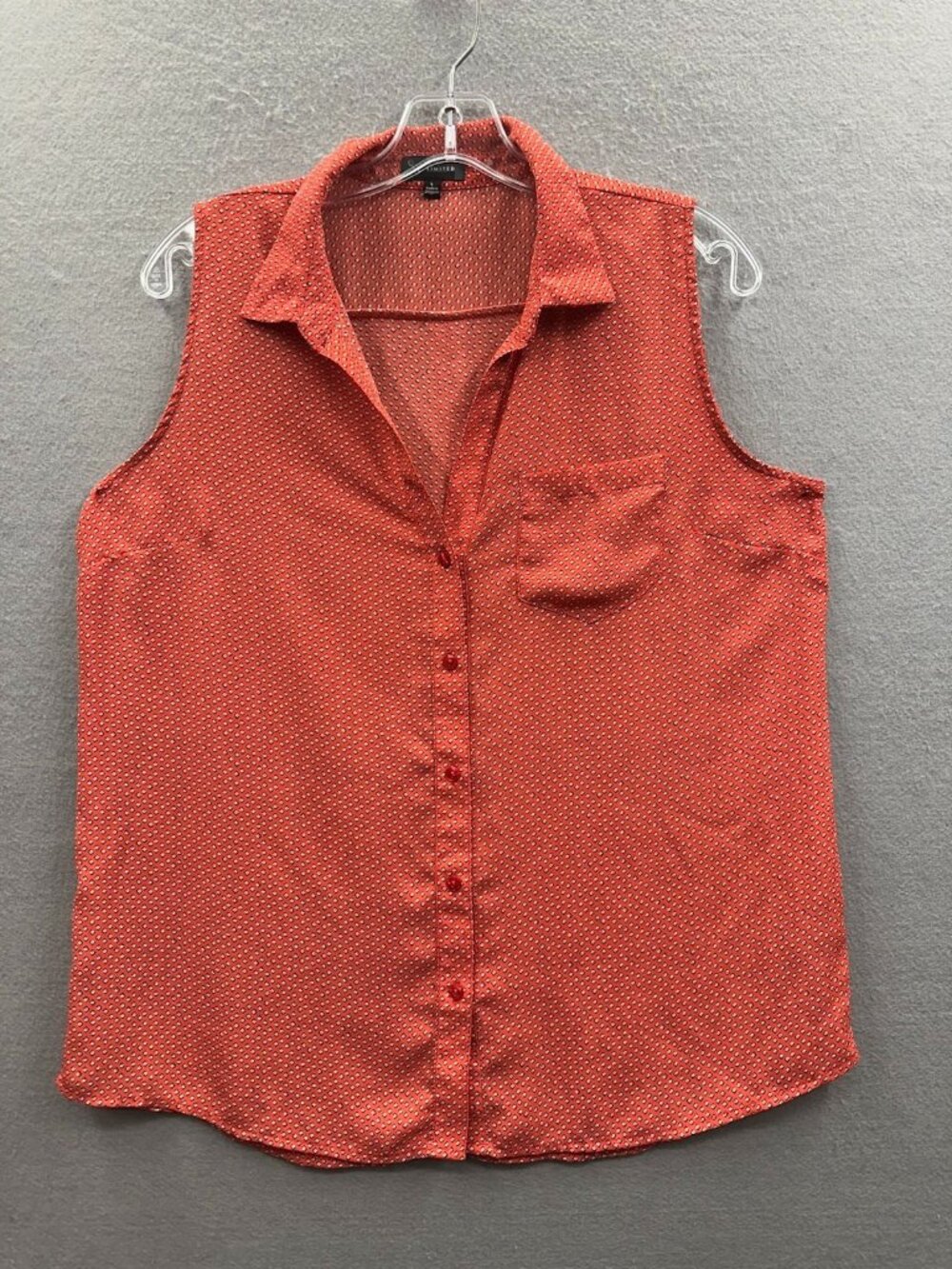 The Limited Tank Top Womens L Geometric Red V Neck Button Up Sleeveless Blouse